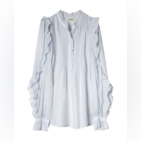 NWOT Zadig & Voltaire Timmy Tomboy ruffles shirt in light blue - Picture 2 of 9